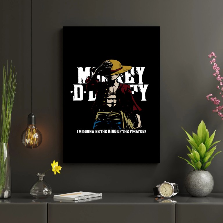 Hiqualart Monkey D. Luffy Canvas Wall Art – One Piece Anime Poster, Waterproof Fabric and Wooden Frame