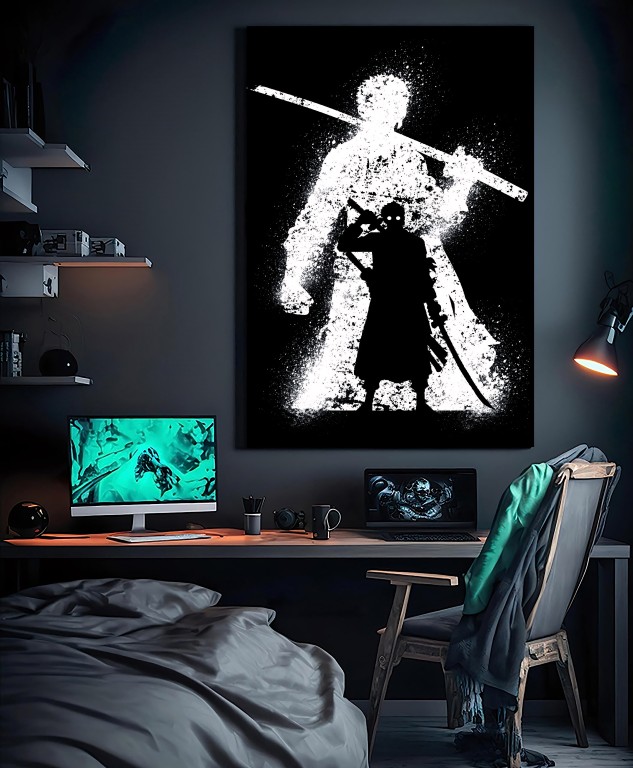 Hiqualart Roronoa Zoro Canvas Wall Art – One Piece Anime Poster, Waterproof Fabric and Wooden Frame