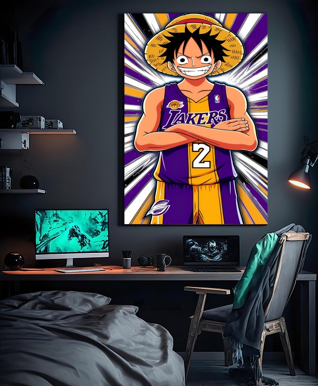 Monkey D. Luffy Lakers Canvas Wall Art – Hiqualart Exclusive Basketball Anime Print