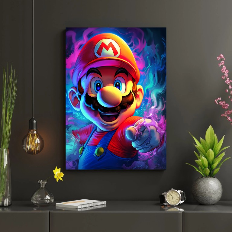 Super Mario Neon Canvas Wall Art – Hiqualart Exclusive Gaming Artwork