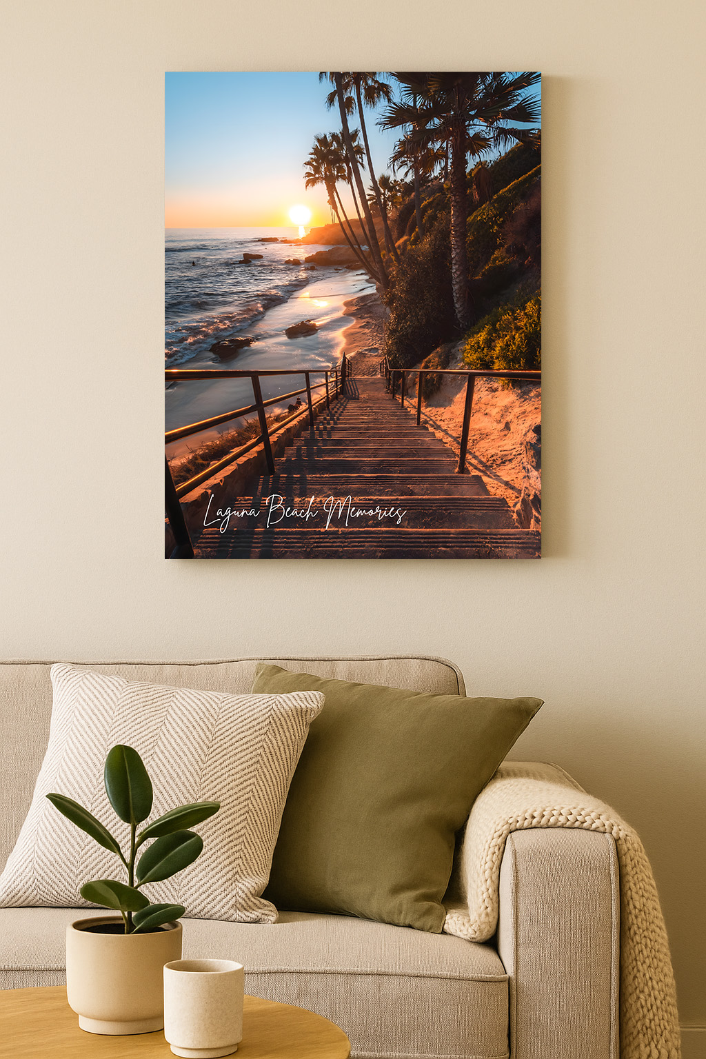 Laguna Beach Sunset Stairs – Framed Canvas Wall Art | Hiqualart