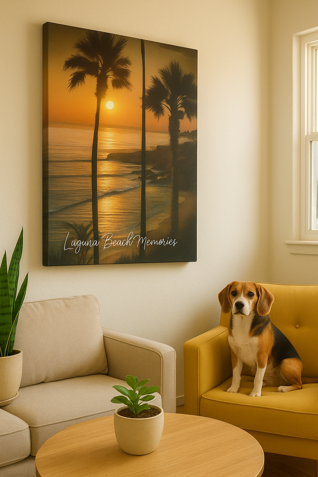 Laguna Beach Sunset Palms – Framed Canvas Wall Art | Hiqualart