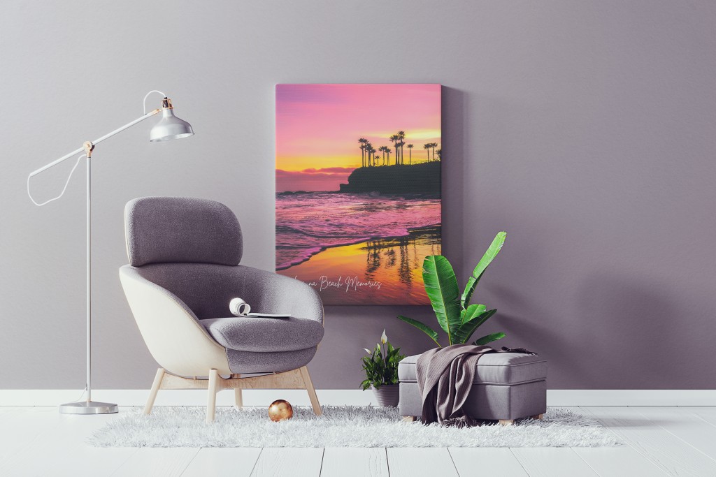 Laguna Beach Pink Sunset – Framed Canvas Wall Art | Hiqualart