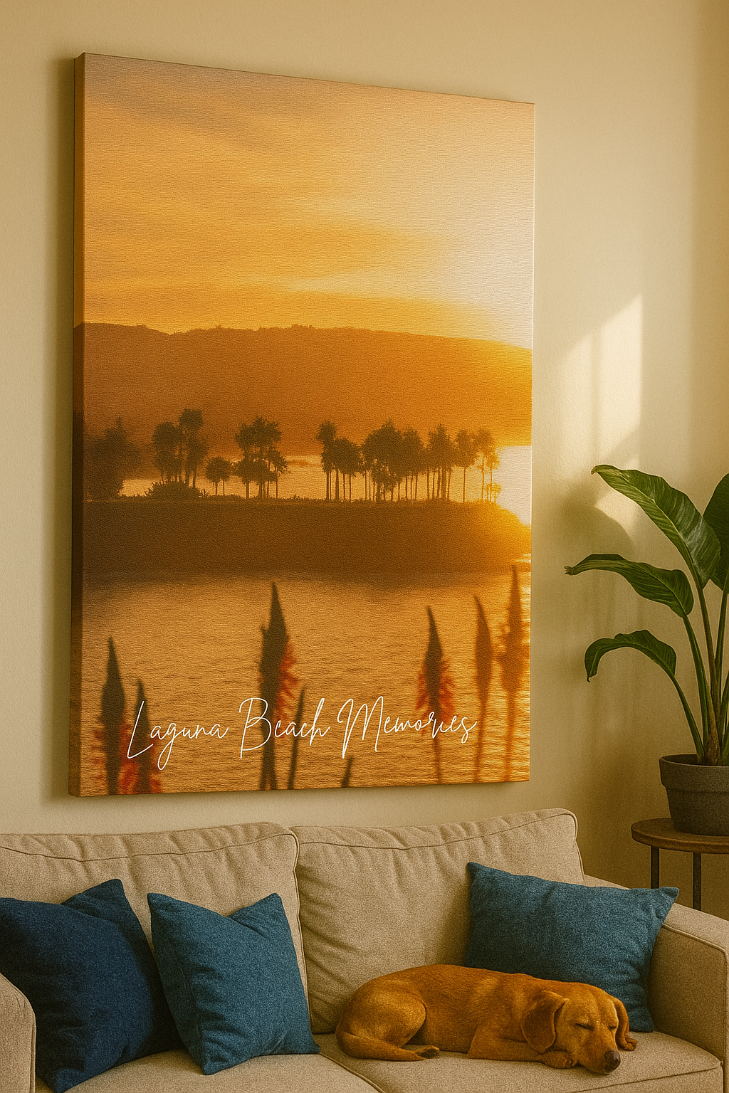 Laguna Beach Golden Sunset View – Framed Canvas Wall Art | Hiqualart