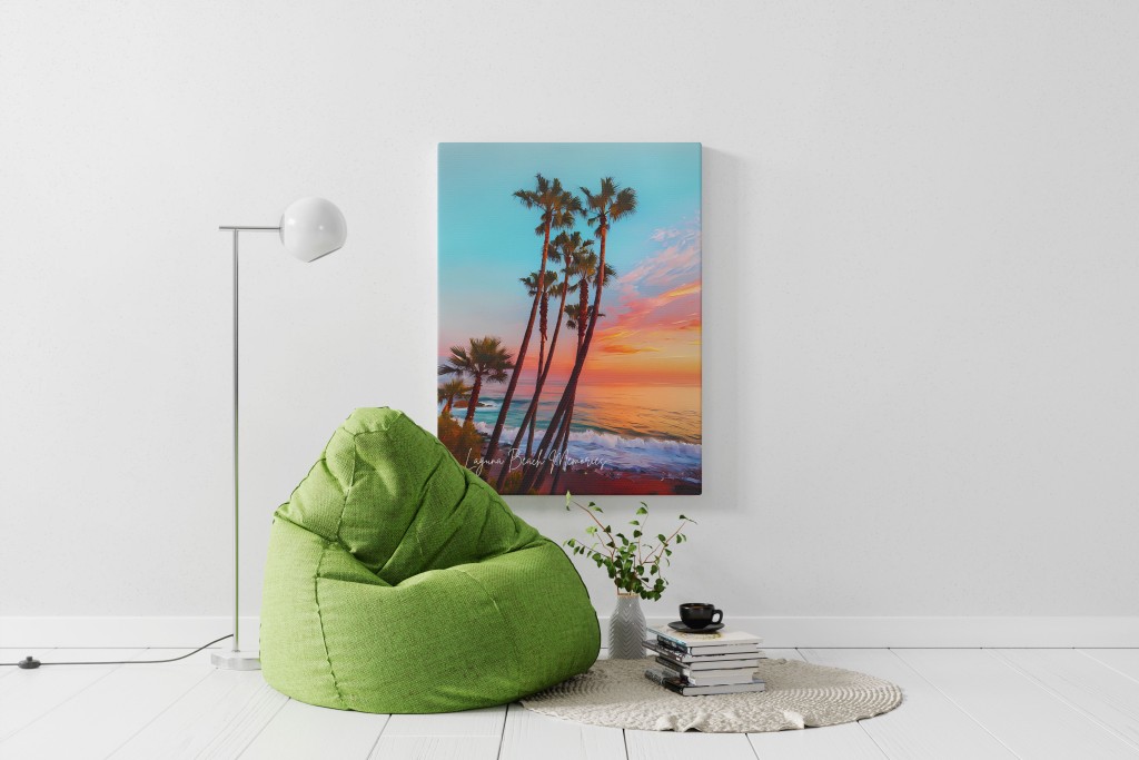 Laguna Beach Palm Sunset – Framed Canvas Wall Art | Hiqualart