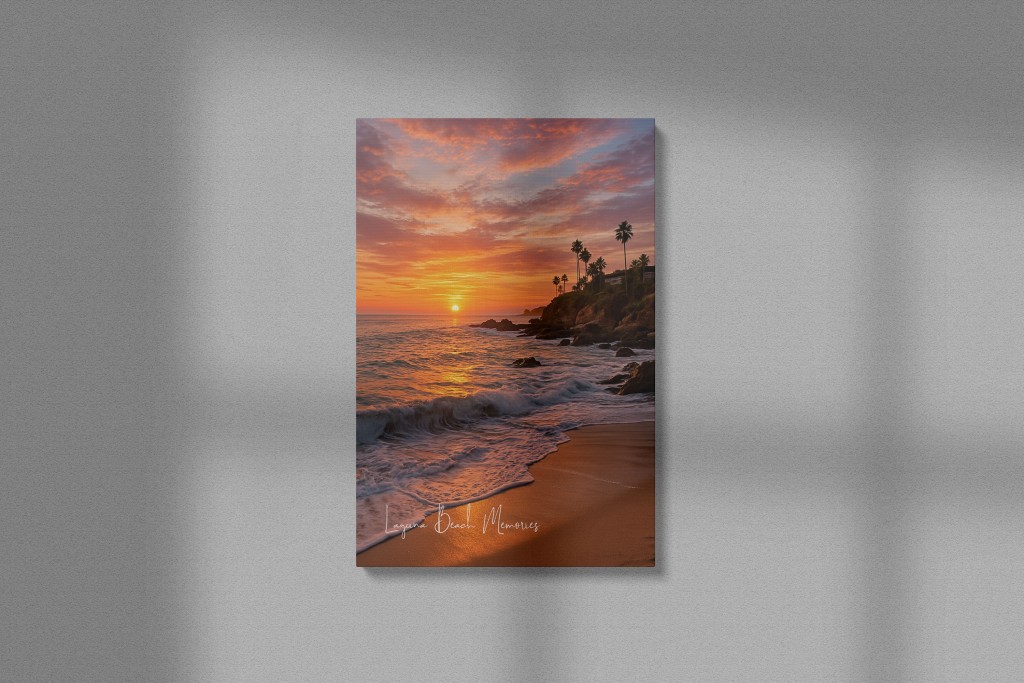Laguna Beach Sunset Waves – Framed Canvas Wall Art | Hiqualart