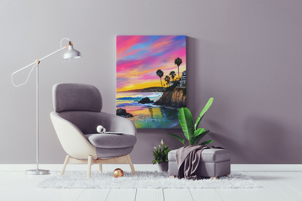 Laguna Beach Colorful Sunset – Framed Canvas Wall Art | Hiqualart