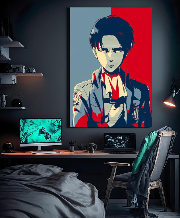 Hiqualart Attack on Titan Levi Ackerman Canvas Wall Art  Framed  Waterproof Fabric Modern Anime Poster for Home and Office Decor